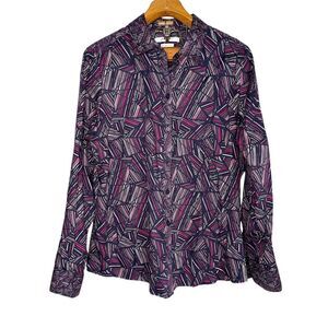 Foxcroft Heritage Non-Iron Purple Long Sleeve Button Down Blouse Sz 16